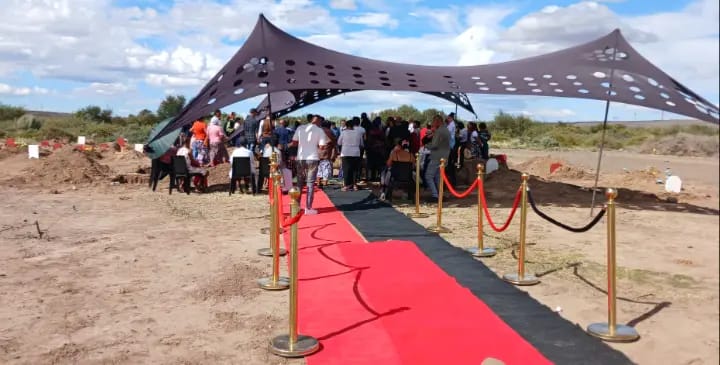 Red carpet and marquee prepared for mourners