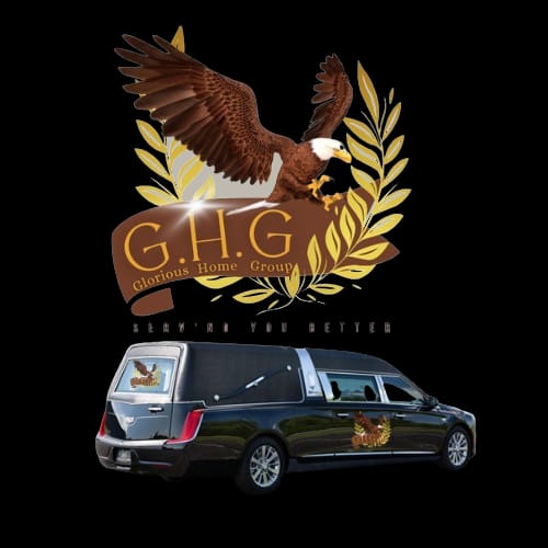 Glorious Home Group eagle emblem with the G.H.G. hearse
